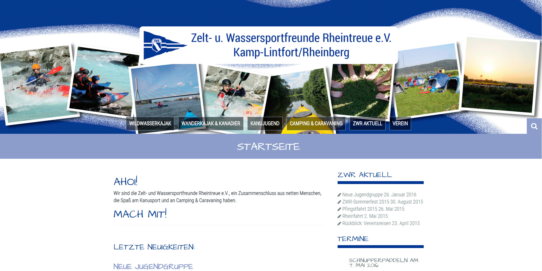 Webdesign für den Rheinberger Kajakverein ZWR mit vielen Fotos und Berichten aus dem Vereinsleben